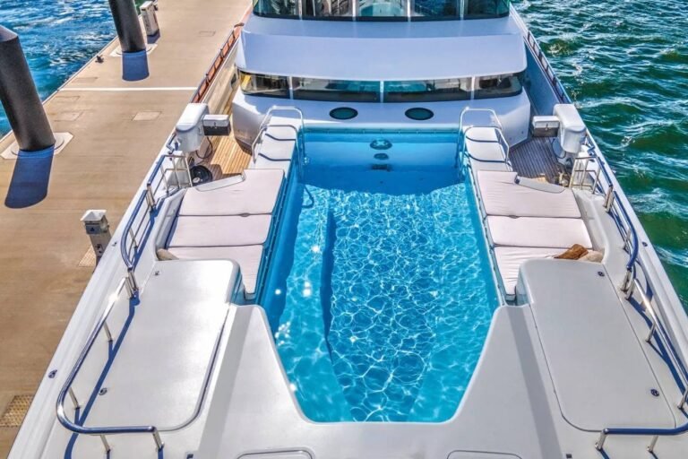 Rent a yacht Abu Dhabi for F1 – Luxx Allure 164ft upper deck arranged for party with panoramic race views.