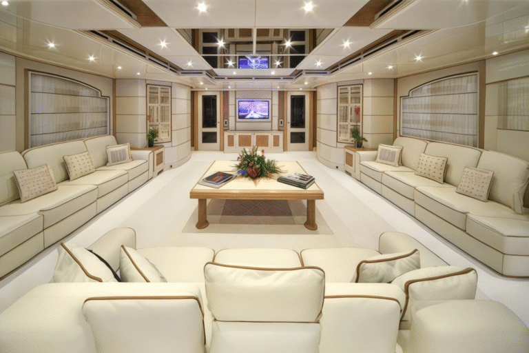 Corporate Yacht Events Abu Dhabi 113 Guests enjoying an F1 yacht party on the upper deck of Benetti 180 with panoramic race views.