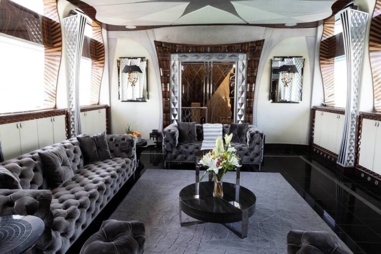Formal dining setup on Luxx Allure yacht at Yas Marina, perfect for F1 VIP guests and corporate events.