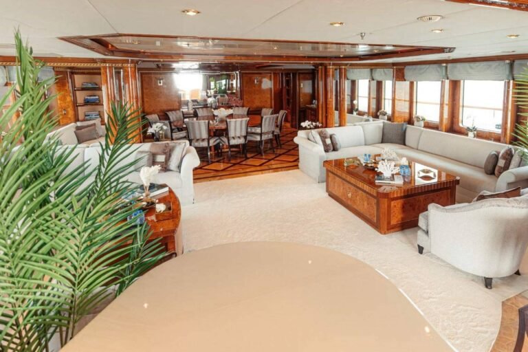 Corporate Yacht Events Abu Dhabi 122 Gourmet dining setup on Luxx Beauty superyacht ready for VIP F1 hospitality in Abu Dhabi.